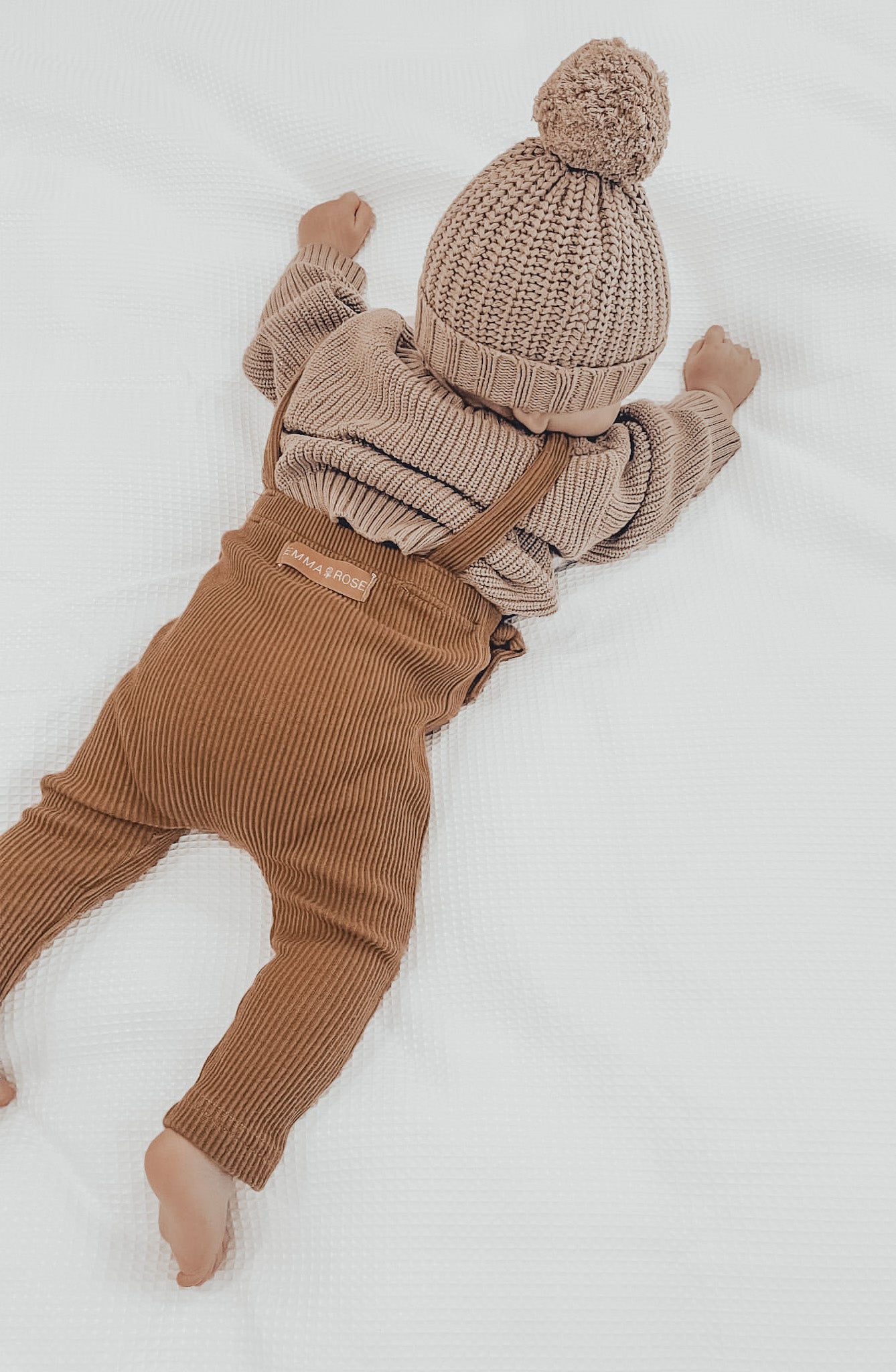 Baby ribbed solid suspender pants- Beige, Brown