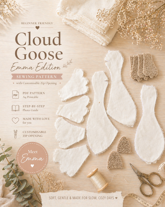 Emma the Goose 2 Sizes Sewing Pattern | Digital Download |  Plush Goose PDF Pattern| Customisable Zip Opening | A4 Printable