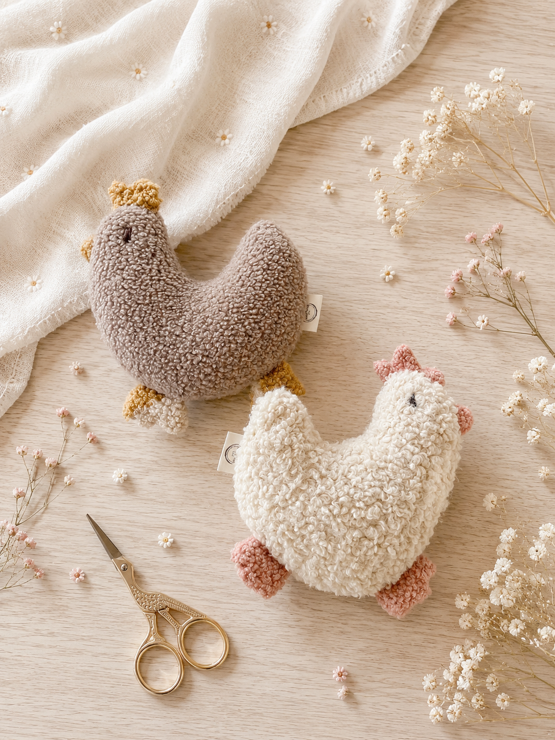 Bouclé Cuddle Chicken Sewing Pattern PDF | Plush Chicken Toy Pattern | Baby Comfort Toy | Digital Download | A4 Printable