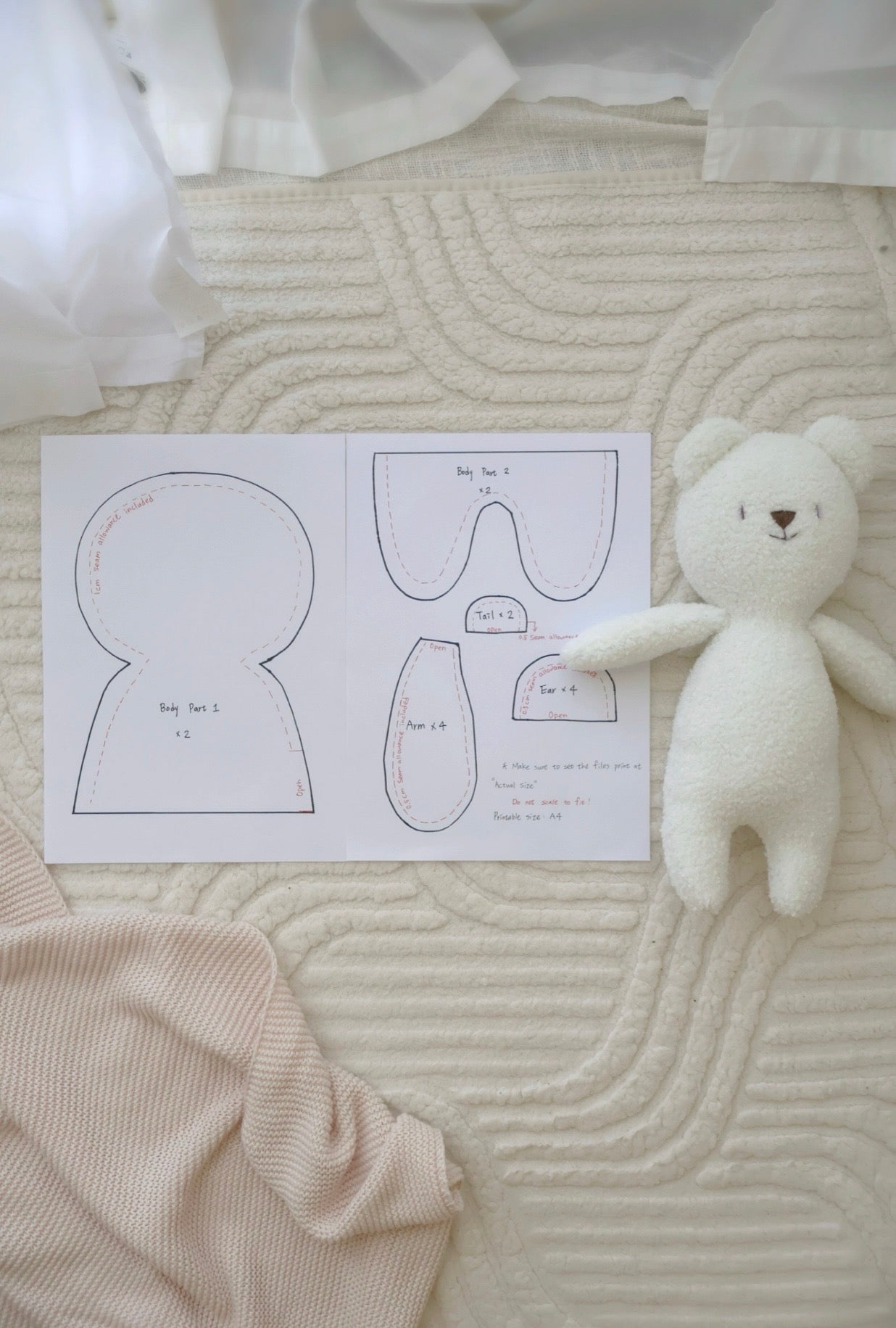 Cuddle Bear Sewing Pattern PDF | Beginner Plush Toy Pattern | DIY Stuffed Animal Tutorial | Digital PDF A4 Printable Pattern